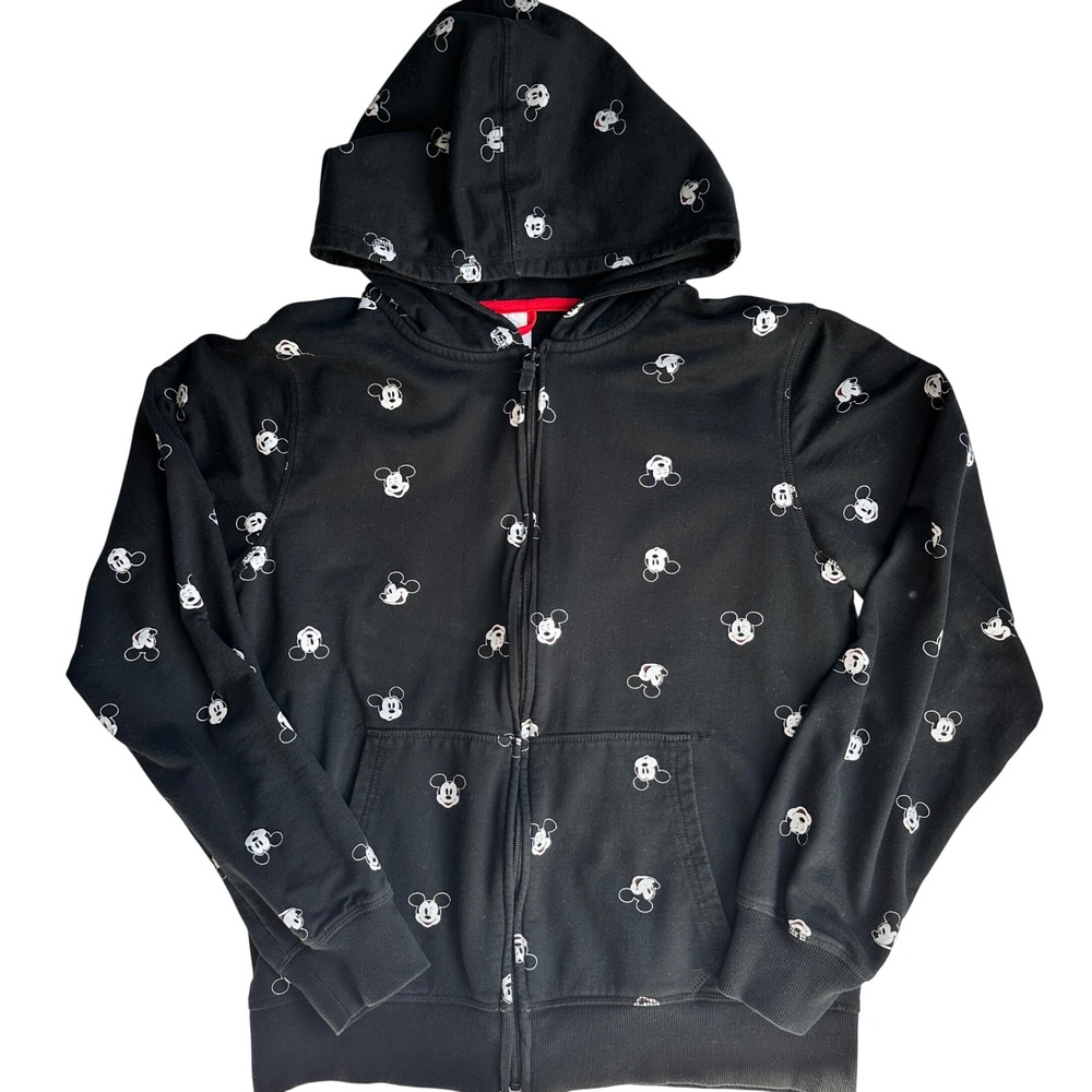 Disney Mickey Mouse All Over Print Full Zip Hoodie Black Sweatshirt Adult Medium